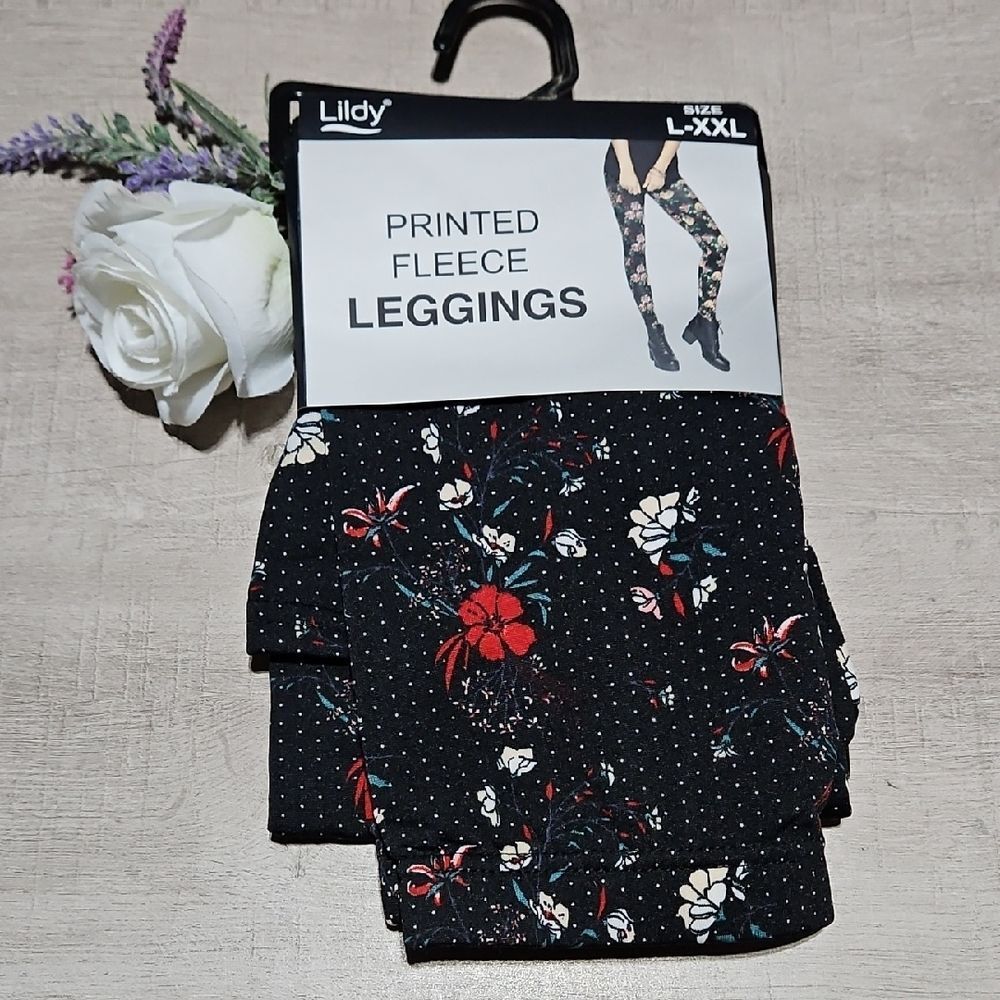 Lildy Floral Printed Cozy Fleece Leggings